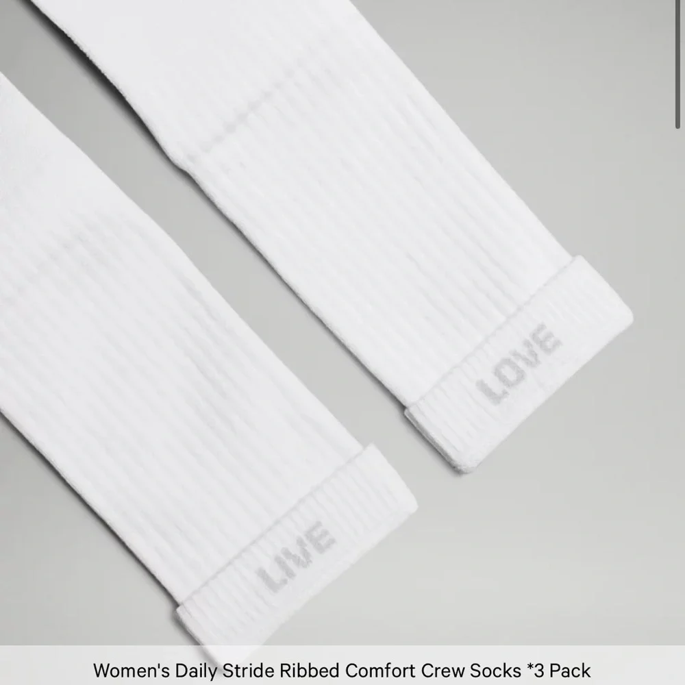 Lululemon Men’s Daily Stride Ribbed Comfort Crew Sock Stripe *3 pack, White, L